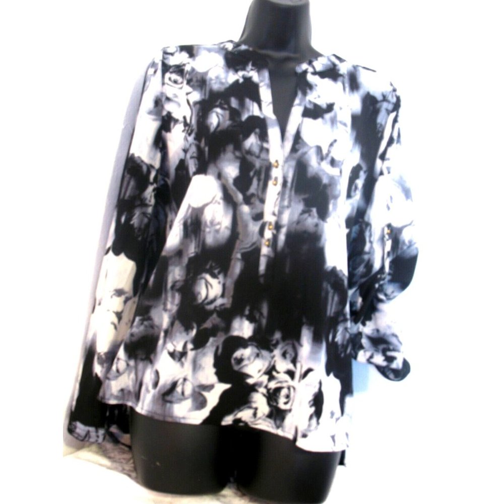 Women’s Harve" Bernard Blue/White Floral Shirt Blouse L Sleeve Size Large